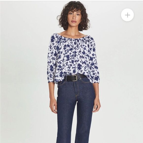 Goldie Lewinter Rococo Navy Floral Peasant Top - Small - Picture 6 of 12